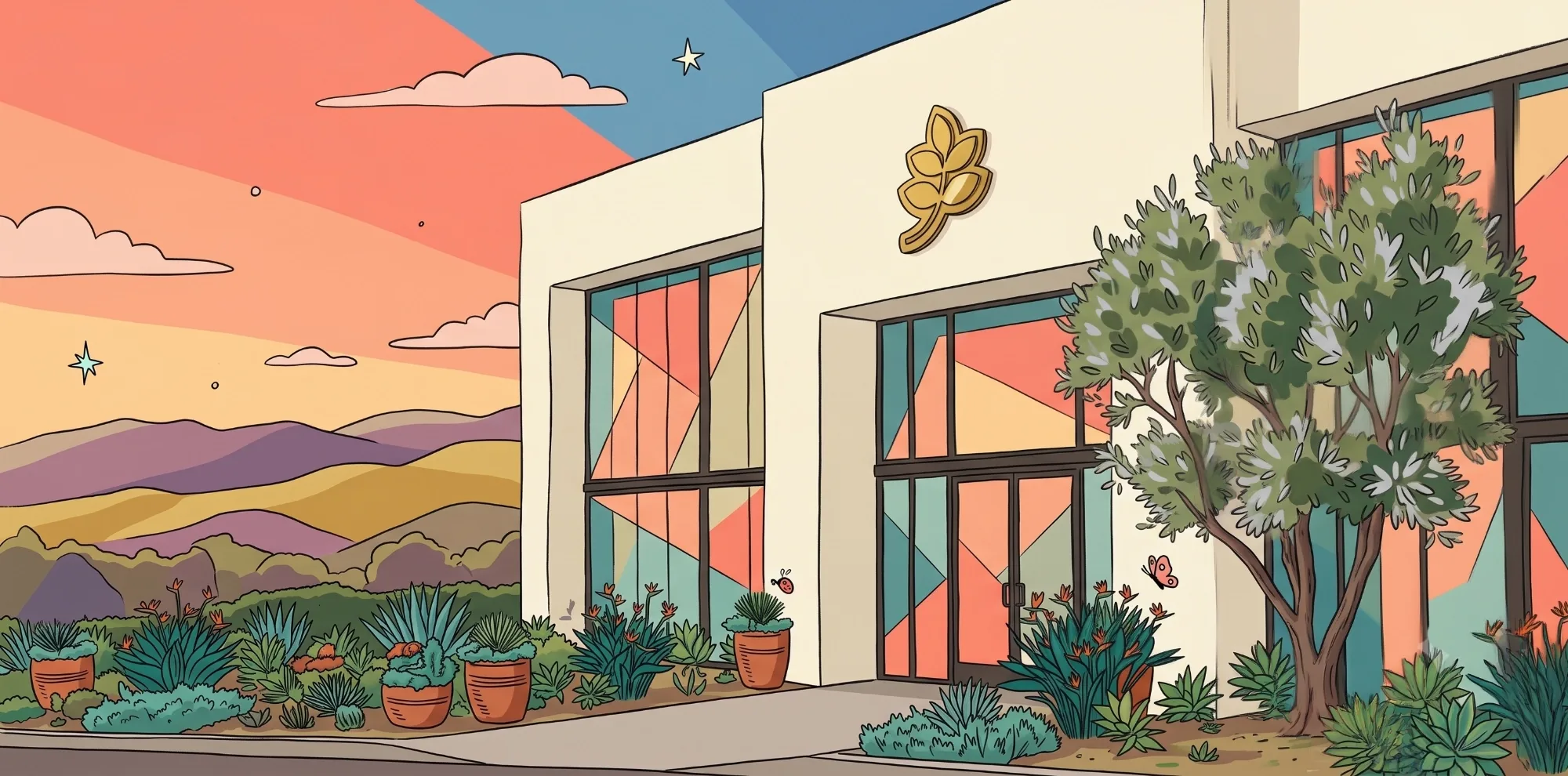 Illustrated PageLines office at sunset in Laguna Niguel, California